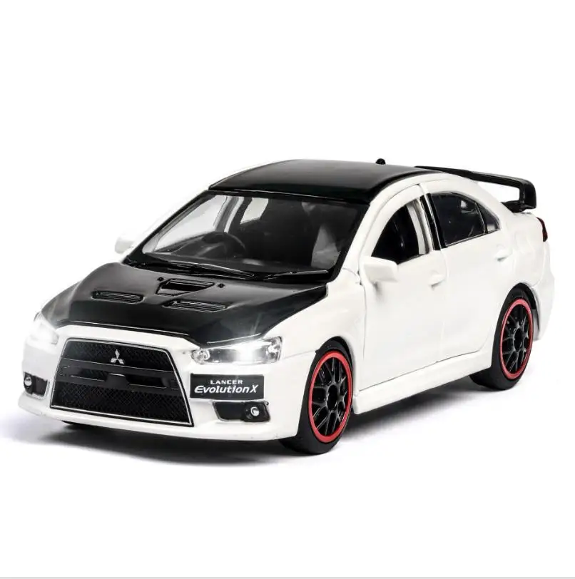 Белый Высокая имитация 1:32 Mitsubishi автомобиль EVO модель, сплав раздвижной автомобиль игрушка, моделирование звук и светильник музыка - Цвет: Белый