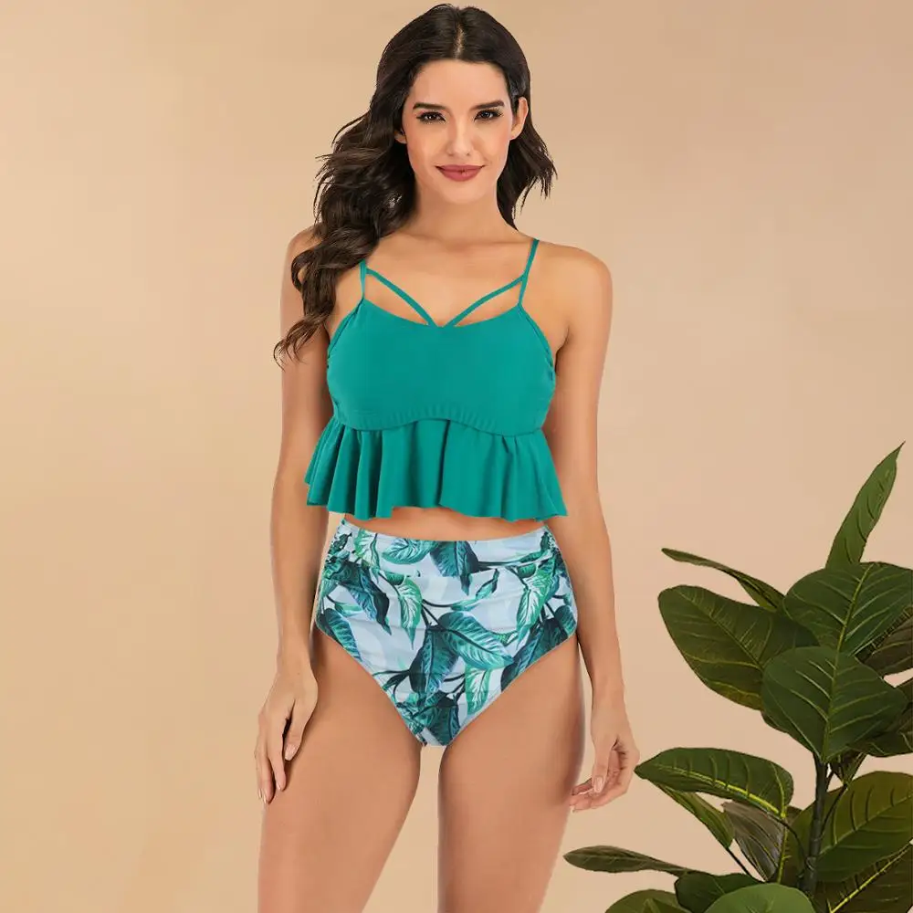 2020 женский купальник с высокой талией бикини большие женские купальники