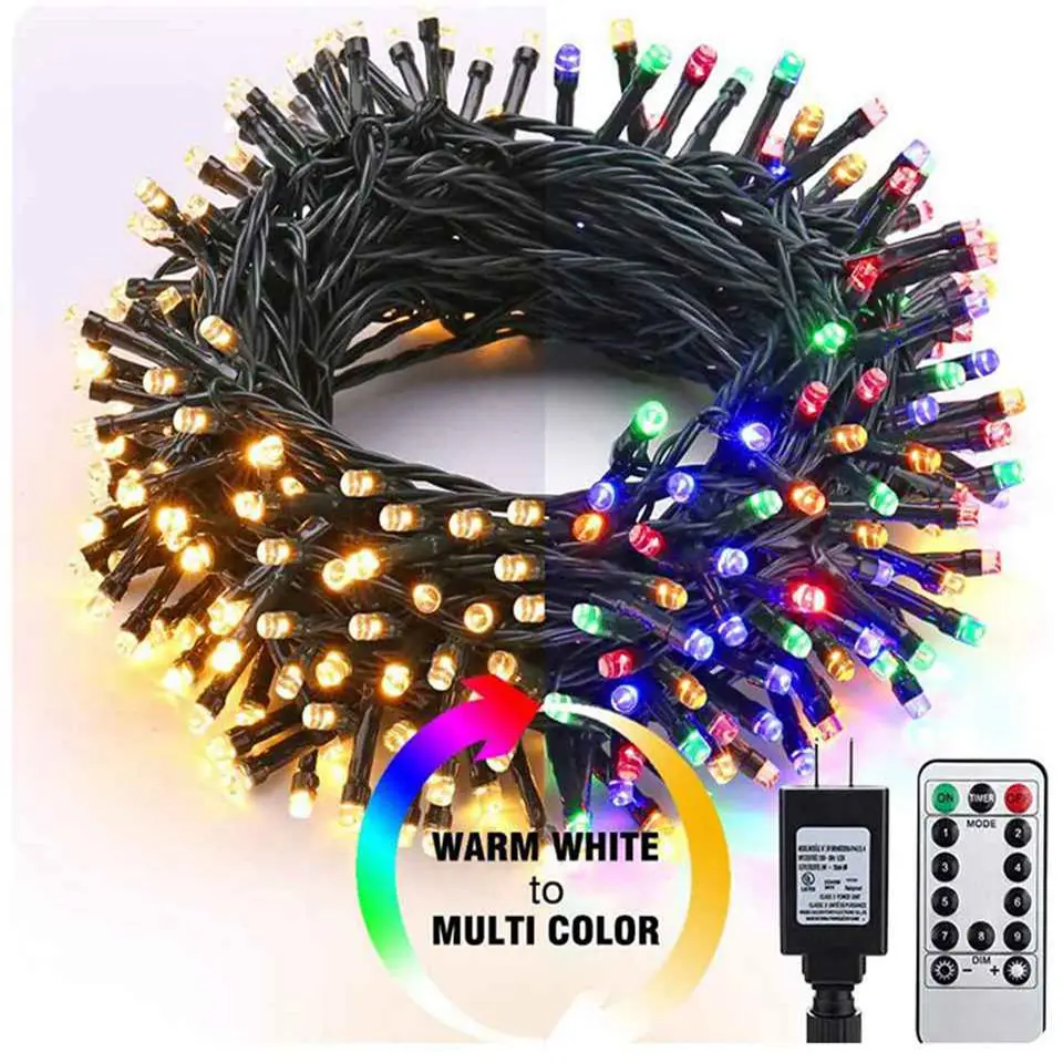 

Led light string 200LED warm white+four-color warm white+white stepless color changing U.S. standard low voltage remote control