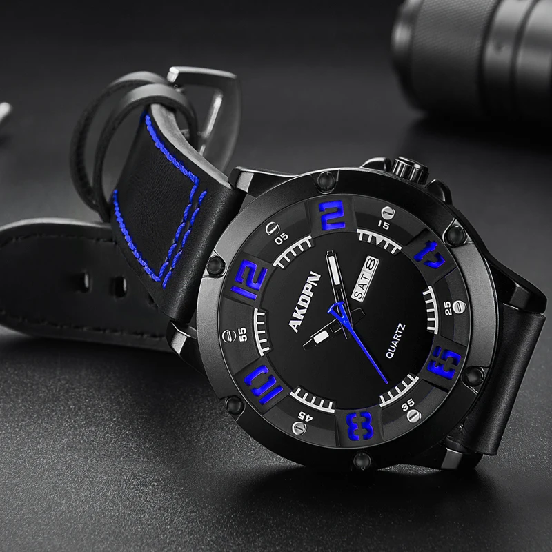 Top Brand Luxury Men's Business Quartz Wristwatch Black Leather Belt Watch Relógio masculino de quartzo empresarial