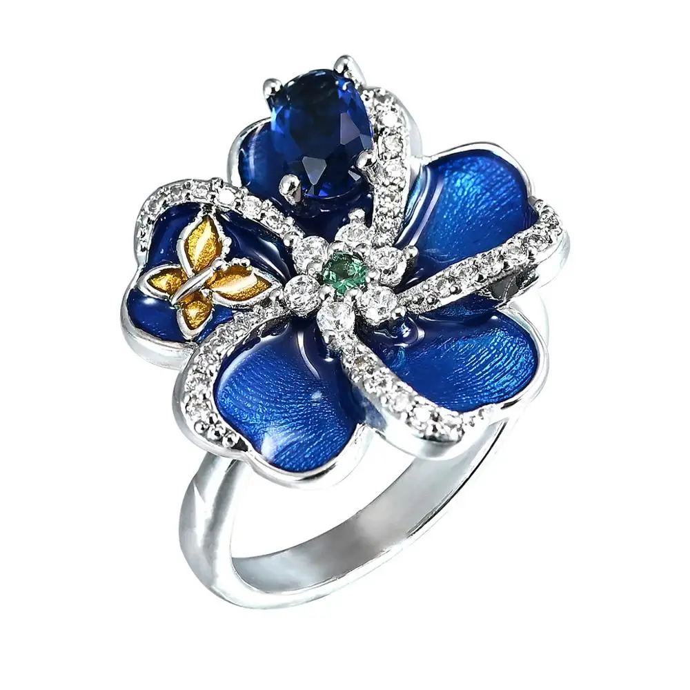 925 Серебряная перегородчатая голубая слива цветок эмаль цветок Висячие ожерелье серьги ювелирный набор