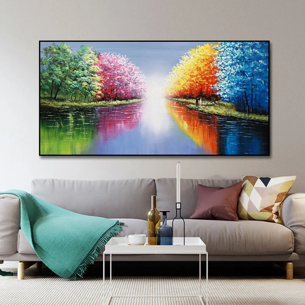 100 Hand paint Abstract Colorful Tree Knife Oil Painting Handmade Wall
