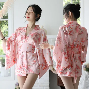 

Sakura Girl Kimono Dress Japanese Style Yukata Bathrobe Women Floral Print Haori Japan Uniform Cosplay Costume Party Short Gown