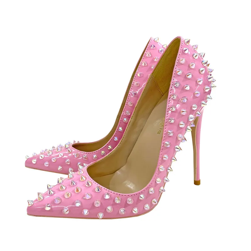 Girls All Spikes Rivets Pink Pointed High Heels Italian High Heels Party  Wedding Fashion Sexy Pumps33-45 - AliExpress