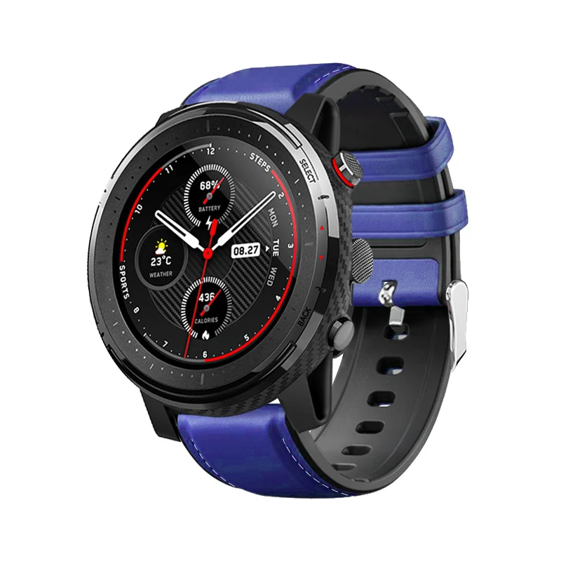 blue Кожаный+ Силиконовый ремешок для часов для xiaomi huami Amazfit stratos 3, Смарт-часы, ремешок на запястье для Amazfit Pace/Stratos 2 2S Band - Цвет: blue