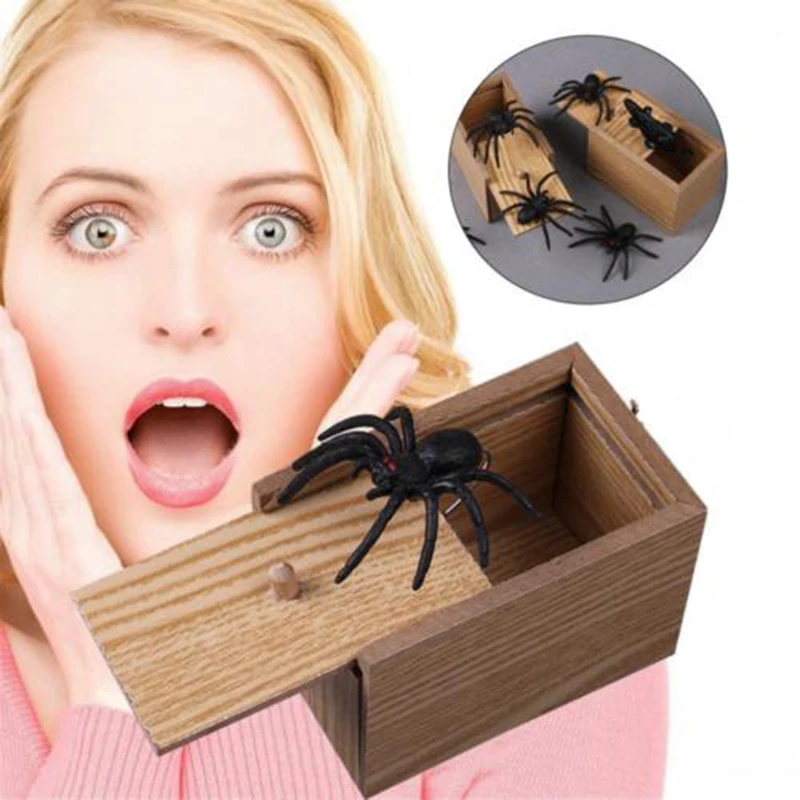 

Funny Scare Box Toy Spiders Wooden Scare Box Scary Spider In The Case Prank Joke Trick Play Toys Gift