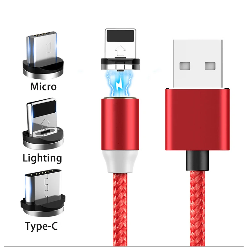 Магнитный USB 3 в 1 зарядный кабель для iphone Xs и type-C и Micro USB кабель с нейлоновой оплёткой для iphone huawei xiaomi fast chage - Цвет: Красный