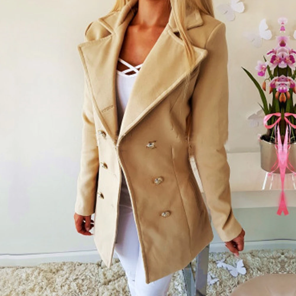 NIBESSER Женское шерстяное пальто осень стиль двубортное пальто свободного кроя с длинным рукавом Верхняя одежда с отложным воротником