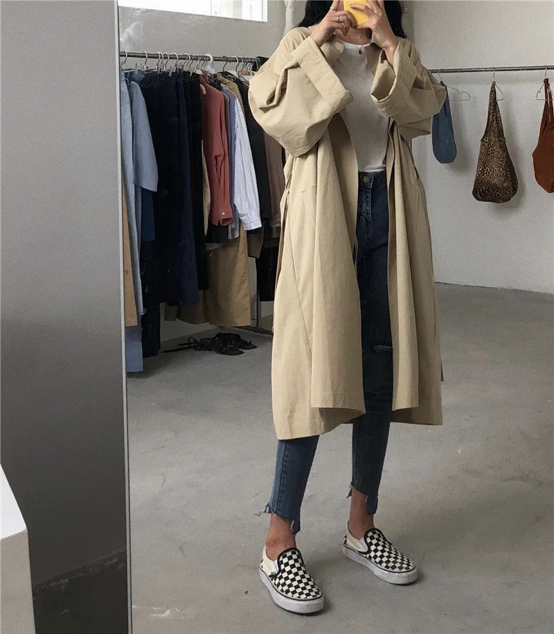 Autumn New Style Korean-style Popular Loose-Fit Mid-length Trench Coat WOMEN'S Dress Early Autumn Short-height Overcoat Ver