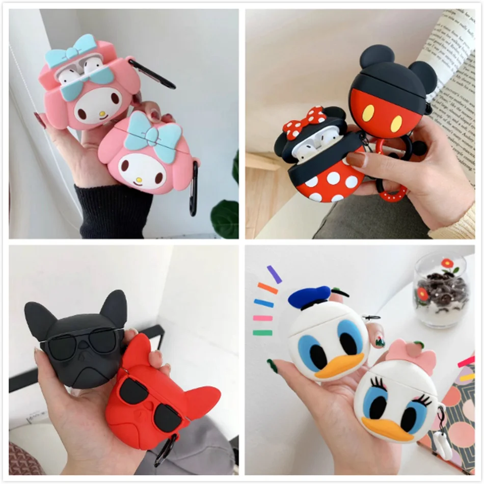 3D чехол для наушников для Airpods, чехол, милый силиконовый чехол с изображением собаки утки из мультфильма для Apple Air pods 2, наушники/Earpods, чехол, брелок, кольцо