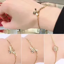 Бренд Кристалл пчела браслет 925 серебряные ювелирные изделия для женщин золотой цвет цепи звено циркониевые Браслеты известный бренд модные ювелирные изделия