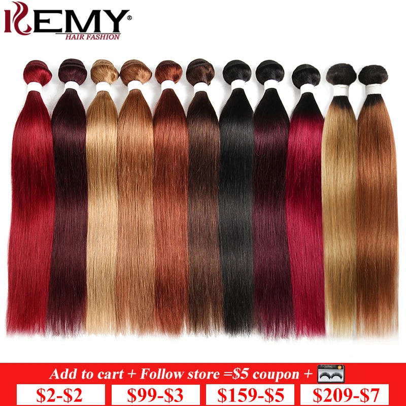 Brazilian Straight Human Hair Bundles KEMY HAIR 8-26 Inch Human Hair Weave Bundles Non-Remy Hair Extensions Can Buy 1/3 Bundles
