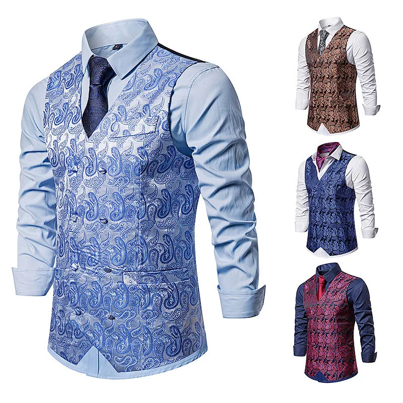 HuLooXuJi Men's Classic Suits Vests Party Wedding Formal Dress Business Waistcoat Floral Jacquard Vests US Size:S-2XL
