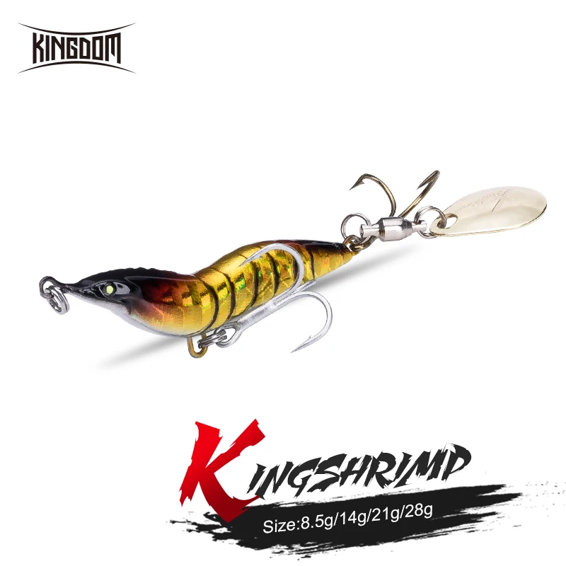 KINGDOM Simulation Shrimp Spinner Jigging Lure, 8.5g 14g 21g 28g Artificial Metal Hard Wobbler Fishing Bait