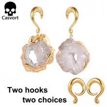 Casvort 2 шт. Новые Нерегулярные с драгоценными кристаллами затычки для ушей болтающиеся ушные туннели из нержавеющей стали золотые ушные весы с крючком пирсинг