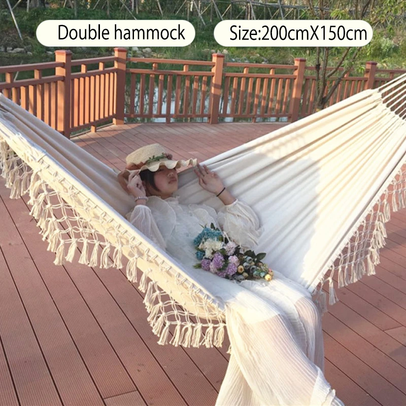 Double Hammock Nordic Bohemian Tassel Double Hammock Beach Beach Outdoor Indoor Hammock 200cm*150cm