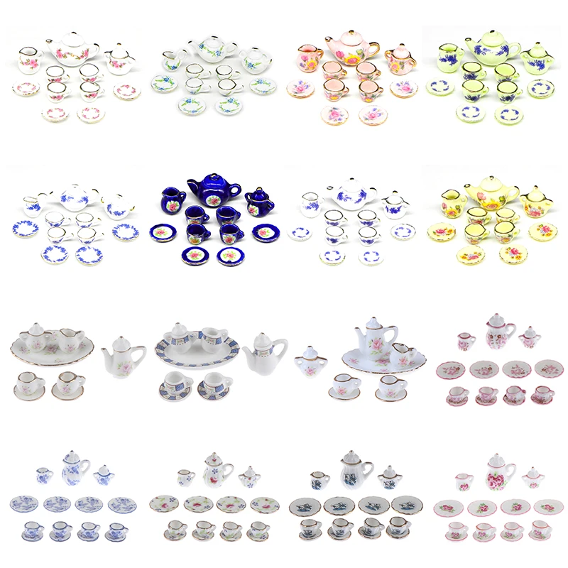 

1set Miniature Porcelain Tea Cup Sets Flower Tableware Kitchen Dollhouse Furniture Toys For Children Tea Cups Dollhouse
