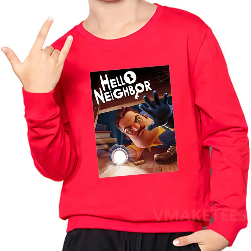 Веселая детская игра, толстовки с героями мультфильмов «Hello neigher» хлопковая толстовка для мальчиков и девочек детские осенние Топы, одежда для малышей KYT5225 - Цвет: 5225A-Red