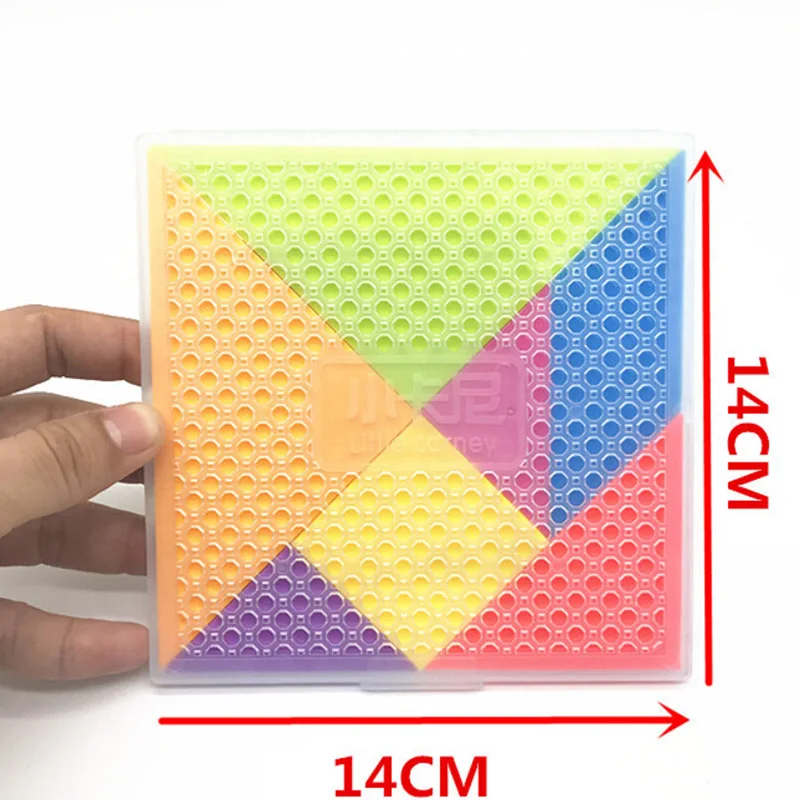 Стиль 14*14 см головоломка для детей цвета радуги пластиковые Tangram DIY головоломка для детей Обучающие игрушки