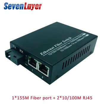 

10/100M Fast Ethernet Switch Media Converter 1 SC 2 RJ45 UTP Converter 20KM Ethernet Fiber Optical Single Mode fiber Port