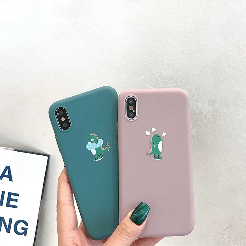 Корейский простой милый чехол для телефона с рисунком динозавра iPhone X XS Max XR Kawaii