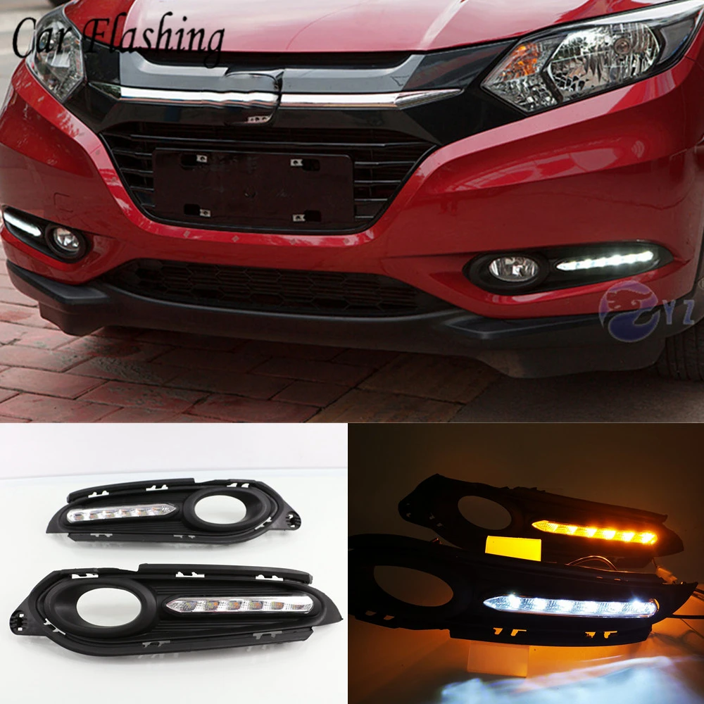 Автомобиль мигает 2 шт. DRL для Honda HR-V HRV vezel дневные ходовые огни дневной свет с поворотным сигналом