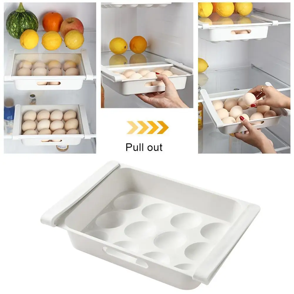 

12 Grid Pull-out Egg Tray Holder With Hang Fix Clamping Friut Crisper Fresh Organizer Box Vegetables Refrigerator Storage S O6U1