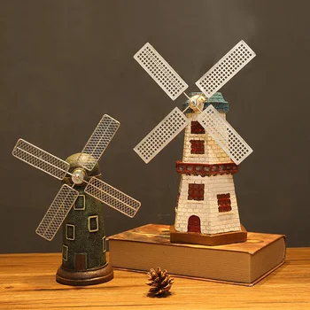 

Vintage Art Figurines Resin Windmill Nordic Creative Modern Miniature Retro Ornaments Living Room Hogar Home Decor BA60XBJ