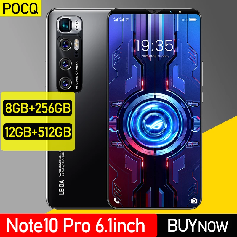 5 5-дюймовый телефон мобильный Note10 Pro 12 Гб + 6 1 ГБ Android аккумулятор 512 мАч