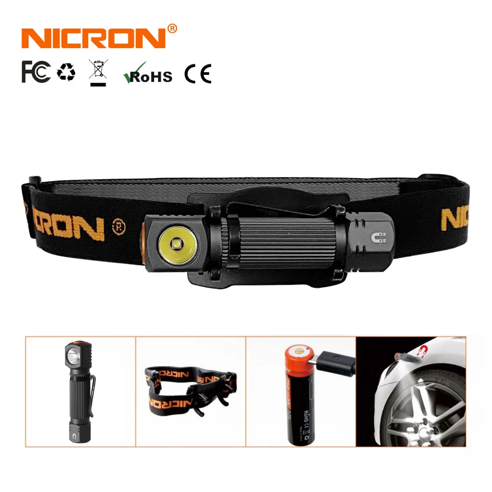 NICRON перезаряжаемые светодиодные мини фары 450Lm 90 м Дальний свет Водонепроницаемый