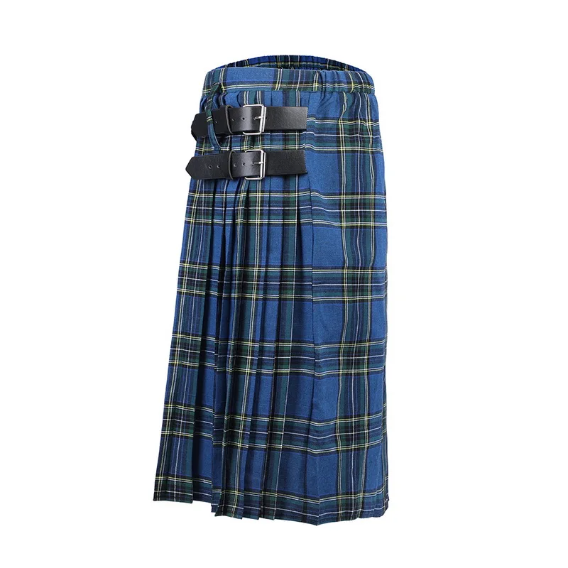 MJartoria шотландская Мужская Kilt традиционный ремень в клетку плиссированная Двусторонняя цепочка коричневая Готическая панк шотландская клетка брюки юбки