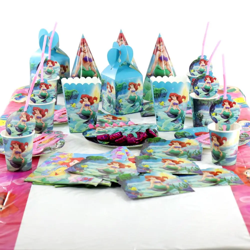 10 Enfants Ariel Petite Sirene Vaisselle Jetable Fete D Anniversaire Fournitures Festival Decoration Evenement Faveur Sexe Reveler Les Filles Aliexpress