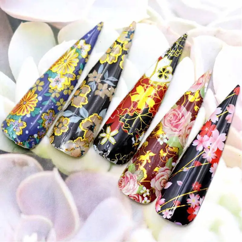 8Pcs Flower Series Nail Art Water Transfer Stickers Full Wraps Colorful Nail Art Decoration Floral On Nails DIY Manicure Tips