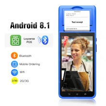 アンドロイド8.1 pos、pda、ハンドヘルドteminal 5.5インチのタッチスクリーンwifiのbluetooth 2グラム/3グラムネットを内蔵したイン58ミリメートルサーマルレシートプリンタ