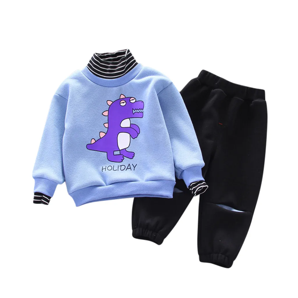 Toddler Kids Baby Boy Girl clothes ropa niña одежда для новорожденных Cartoon Dinosaur Striped Sweatshirt Pants Outfits Set#4