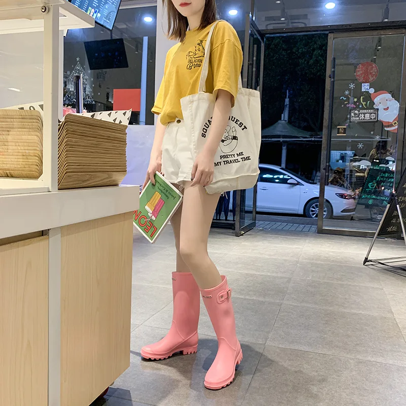Botas de lluvia impermeables para mujer, zapatos de goma, de tubo alto  inglés, Color sólido, para primavera y otoño, invierno| | - AliExpress