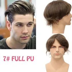 Men's Toupee Soft Thin Skin 0.06mm PU 10x8inch Hair Replacement for Men's Hairpiece 100% European Human Hair Pieces for Man 7#