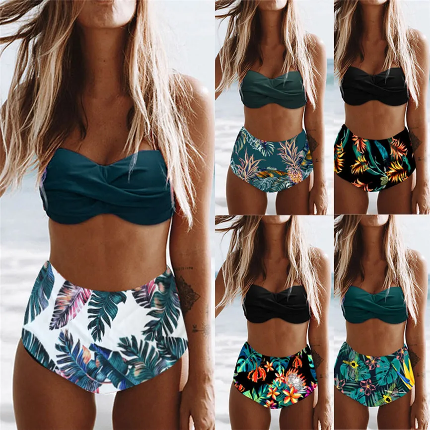 Bikinis 2020 Mujer Cintura Alta Women High Waist Bikinis Swimwear Swimuit Female Retro Beachewear Bikini Set