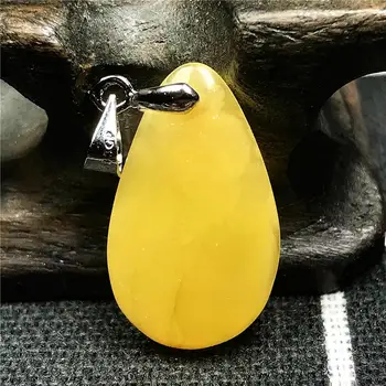 

Genuine Natural Yellow Amber Pendant Jewelry For Woman Lady Man Silver Clear Crystal 22x14x5mm Water Drop Beads Gemstone AAAAA