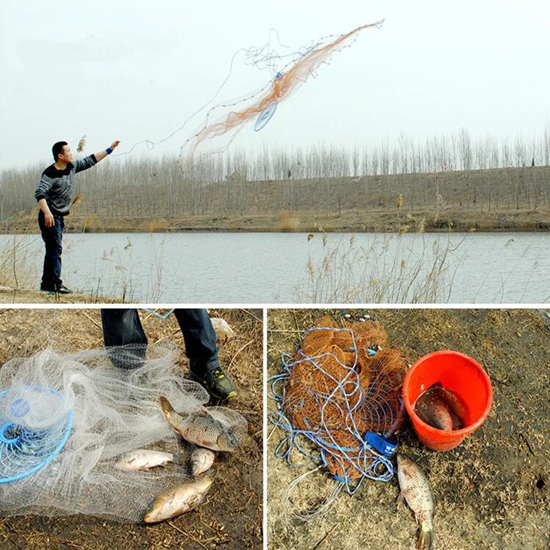 Big Flying Disc Throwing Net American Hand Cast Fishing Net with Lead Sinkers 480cm Throw Net Fishing Tools New Upgraded 