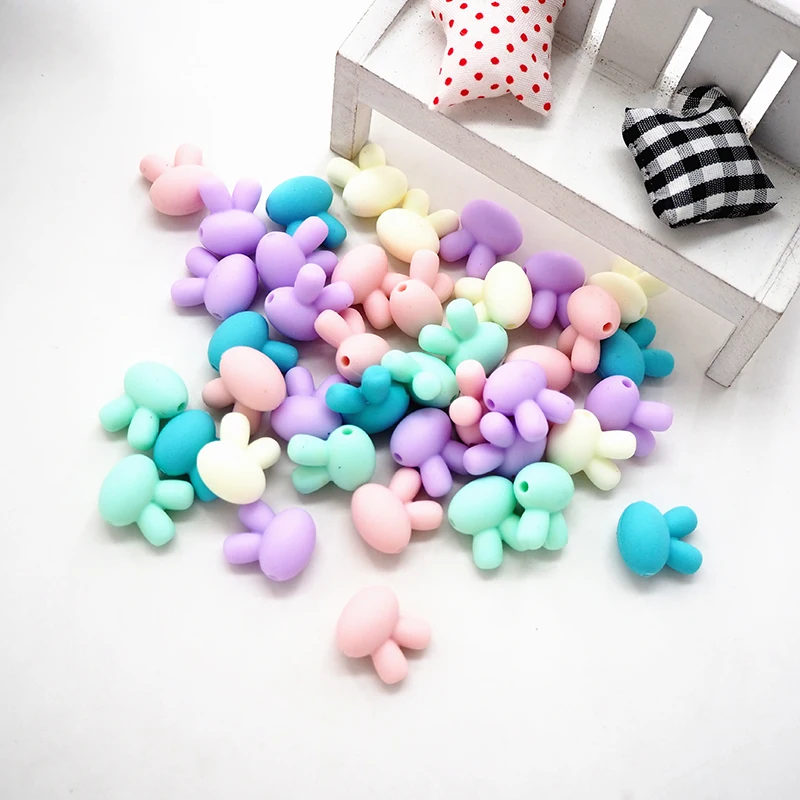 Chenkai 20PCS BPA Free Silicone Rabbit Beads Baby Chewable Soothing Teething Beads For Infant Pacifier Bracelet Necklace Chain