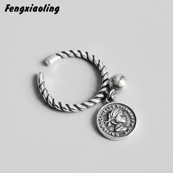 

Fengxiaoling New Fashion Silver Coin Rings 925 Sterling Silver Personality Retro Portrait Silver Ring Banquet Gift For Girlfrie