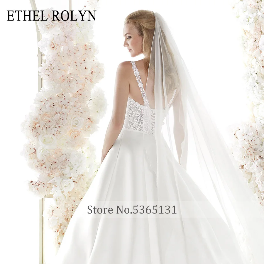 ETHEL ROLYN Soft Satin Vintage Wedding Dress Appliques Simple Lace Up Bride Dresses A-Line Wedding Gowns Vestido De Noiva