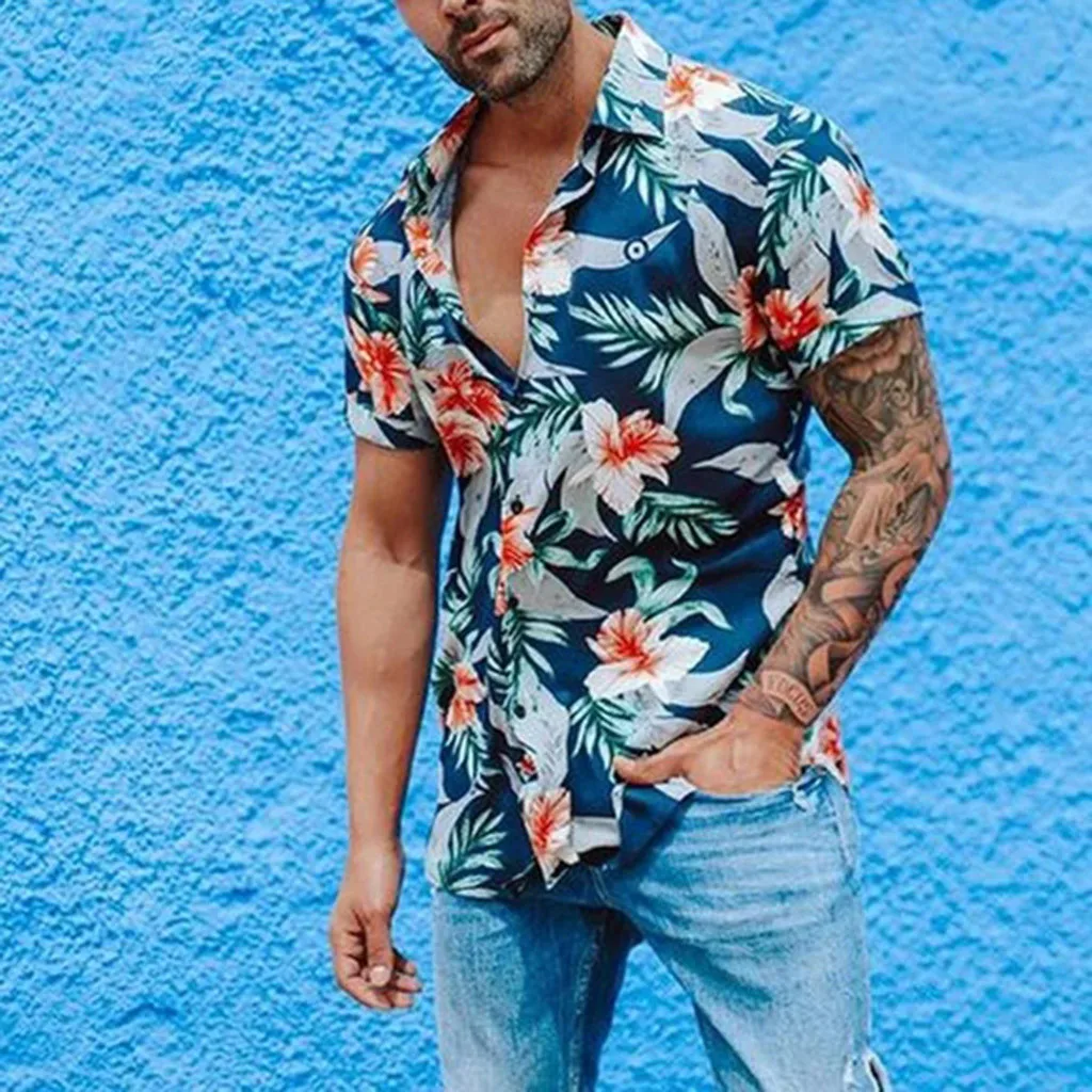 mens short sleeve button up hawaiian shirt
