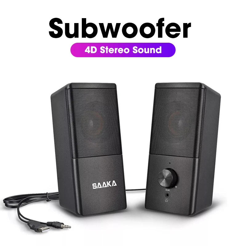 USB Altavoces de ordenador, 4D Sonido envolvente estéreo Bar Altavoces para PC parlante con altavoz de graves Mini casa teatro doble sistema de música Altavoces
