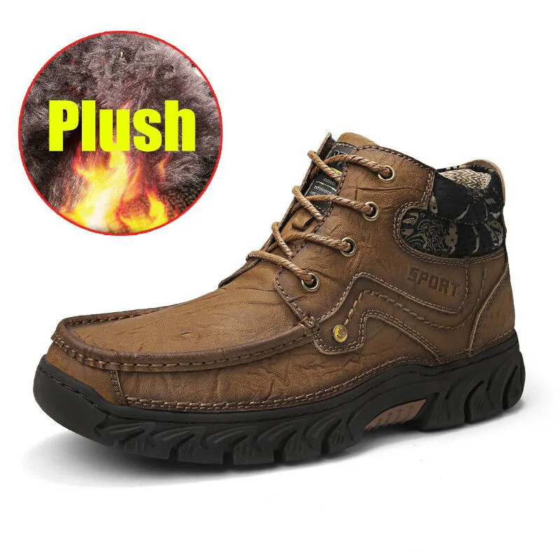 Plush Brown Высококачественная зимняя мужская походная обувь водонепроницаемая сохраняющая тепло альпинистская обувь Нескользящая горный туризм Охота ботинки кроссовки резиновые - Цвет: Plush Brown