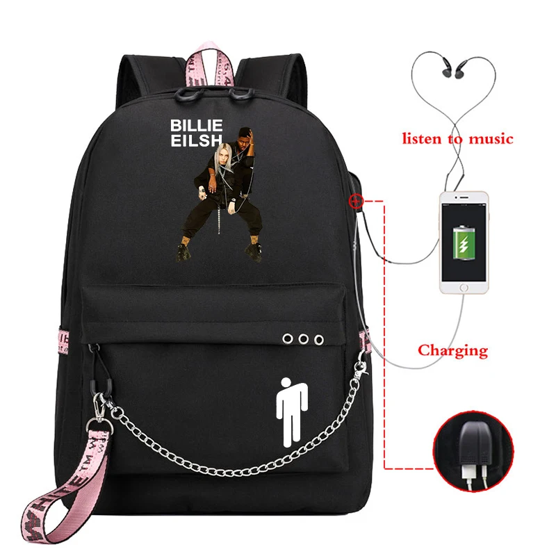810 13 Mochila рюкзак женский Billie Eilish школьные сумки для девочек Usb зарядка Bookbag розовый рюкзак для ноутбука дорожная сумка Harajuku сумка - Цвет: 810 13