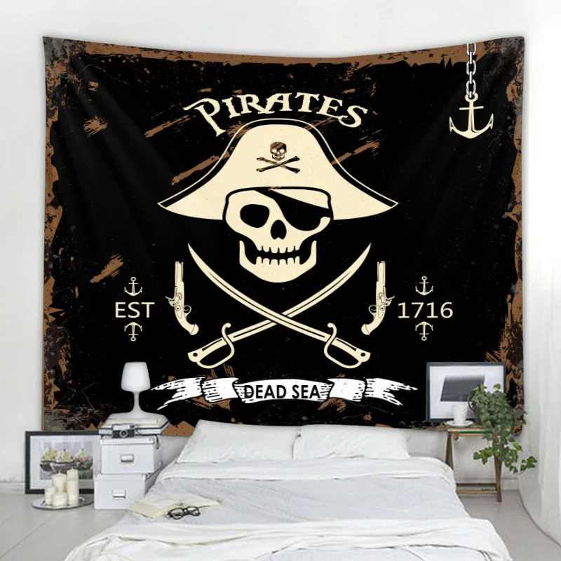 Retro Pirate Ship Rune Skull Elephant Tapestry Tapestry Hippie Psychedelic Bohemian Wall-mounted Living Room Bedroom Decoration