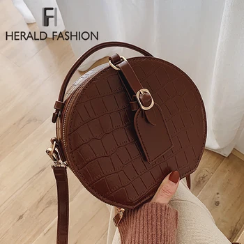 

Stone Pattern Leather Round Designer Crossbody Bag For Women 2019 Winter Shoulder Messenger Bags Ladies Small Handbags Mini Tote