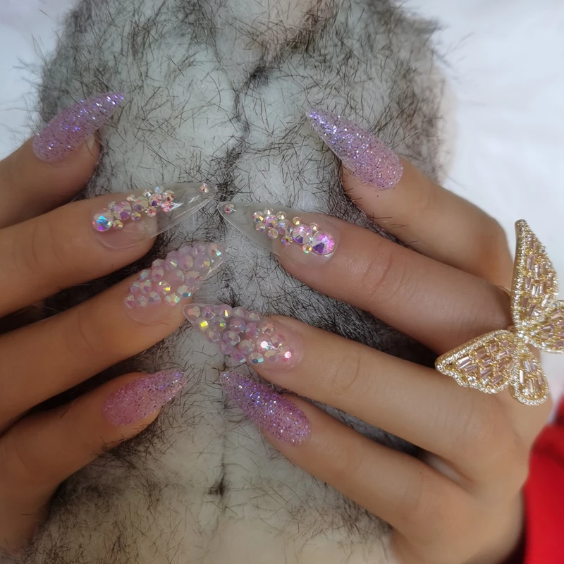 

24 шт. высококачественные бриллиантовые длинные заостренные искусственные ногти сексуальные прозрачные